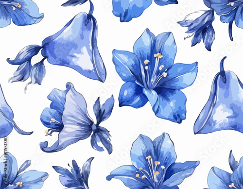 Collection of hand drawn blue bell flower, composition for design