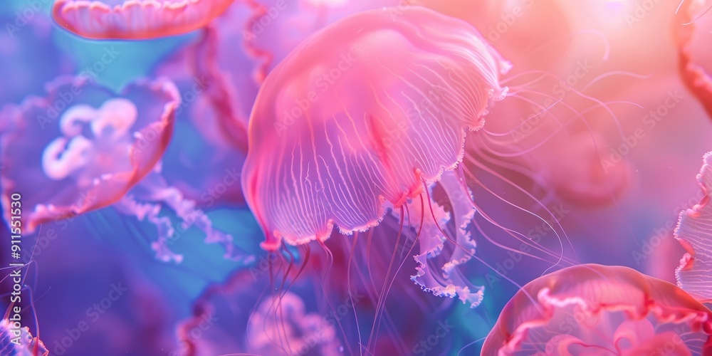 Jellyfish close up under pink lighting