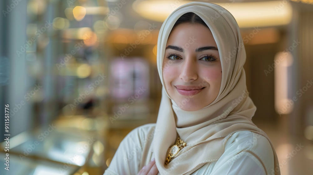 Smiling Young Woman Wearing Hijab in a Shop Smiling Young Woman Wearing Hijab in a Shop