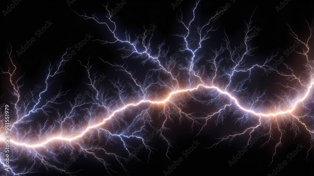 A vibrant electrical discharge with intense branching lightning A vibrant electrical discharge with intense branching lightning