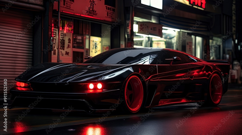red black luxury car with tokyo street background with generative ai red black luxury car with tokyo street background with generative ai