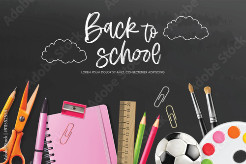 Realistic supplies isolated set, back to school background. Vector. Colorful school supplies, vector illustration. Stationery	