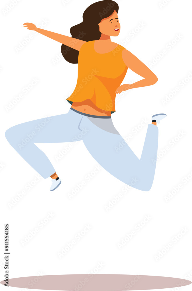 Young woman is happily jumping in the air, expressing joy and a carefree spirit Young woman is happily jumping in the air, expressing joy and a carefree spirit