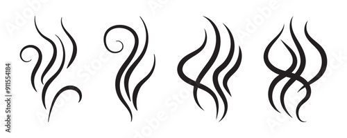 Smells line hot air icon set, hot aroma, smells or fumes. Fragrances evaporate icons.