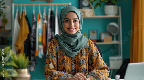 Smiling Woman in a Hijab and Floral Blouse