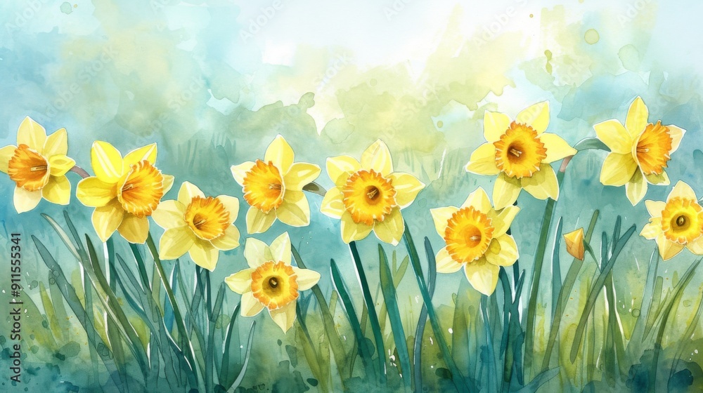 Obraz premium A watercolor illustration of daffodils