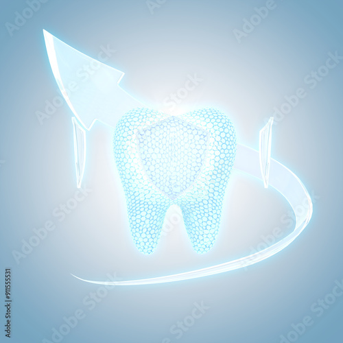 Dental shield protection, Medical dental health protection, blue background, better dental health, 3D rendering