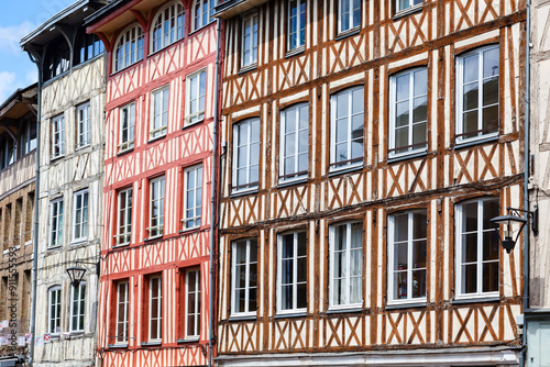 Rouen, Normandy, France, Eau de Robec street, traditional colorful half-timbered houses and narrow streets photo