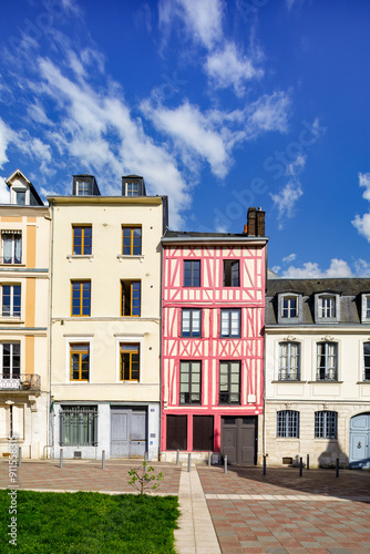 Rouen, Normandy, France, birthplace of opera composer Charles-Ferdinand Lenepveu, in a pink half-timbered old house