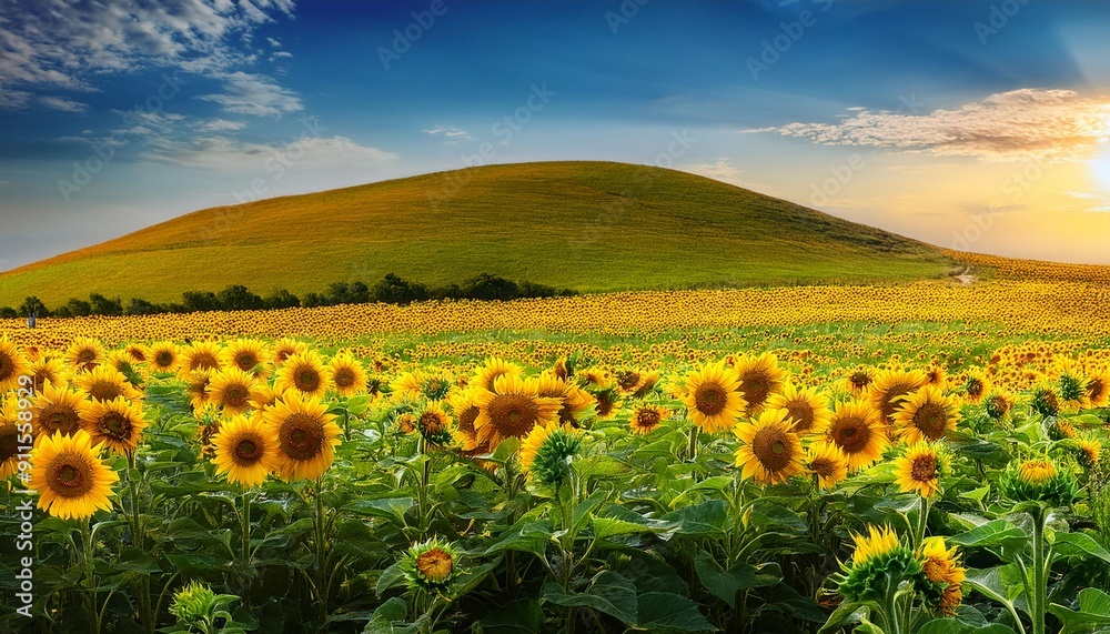 Obraz premium ひまわり畑の美しい風景
