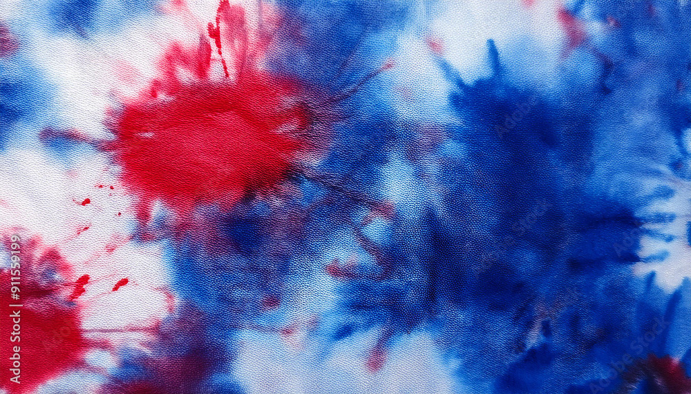 Vibrant Red and Blue Tie-Dye Pattern on Fabric Canvas. Abstract Artistic Background with Bold, Radiating Colors and Organic Creativity Textured Blotches Vibrant Red and Blue Tie-Dye Pattern on Fabric Canvas. Abstract Artistic Background with Bold, Radiating Colors and Organic Creativity Textured Blotches