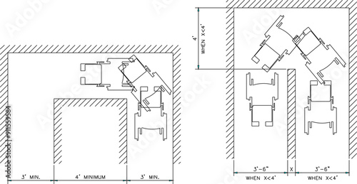 vector sketch, silhouette illustration, standard design of wheelchair turning degrees for people with disabilities