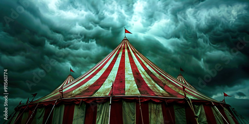 An ancient gloomy circus under storm clouds