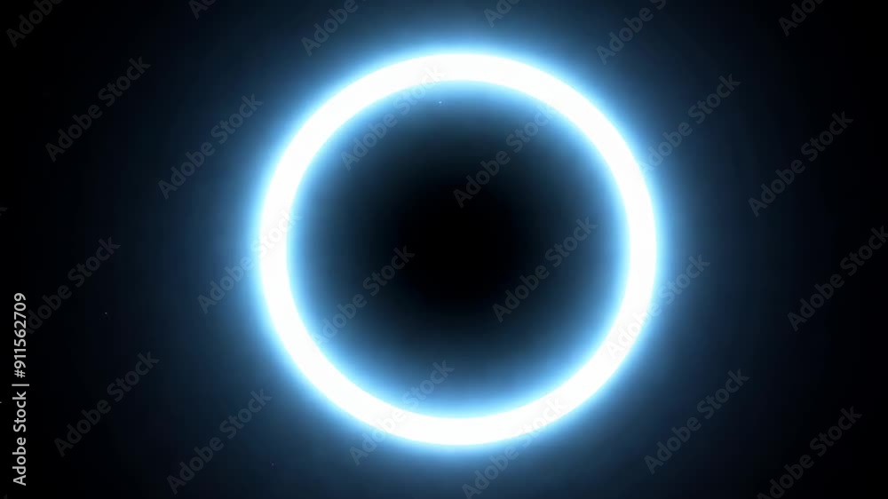 Animation of empty round hologram frame with light effect on black background. Technology glowing HUD circle. Magic fantasy portal, teleport. Futuristic interface design. Virtual reality, cyberspace