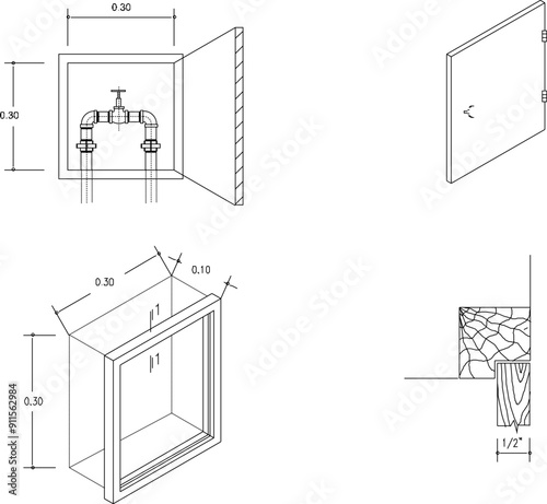Vector sketch illustration silhouette of detailed design of Typical Niche Installation Gate Valve