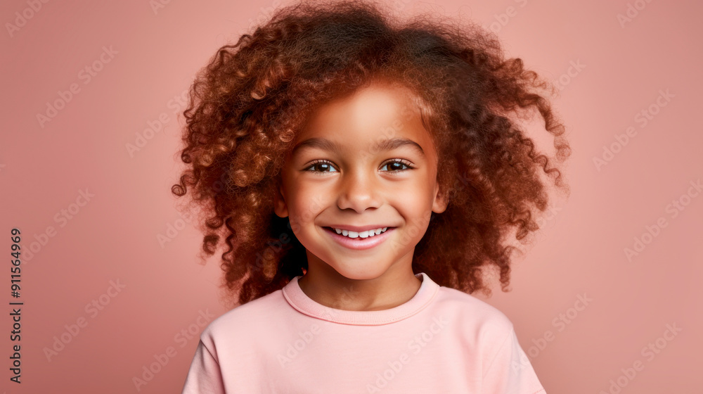 Portrait of a happy smiling Afro-American red-haired boy child with long hair and perfect skin, pink background, banner. Portrait of a happy smiling Afro-American red-haired boy child with long hair and perfect skin, pink background, banner.