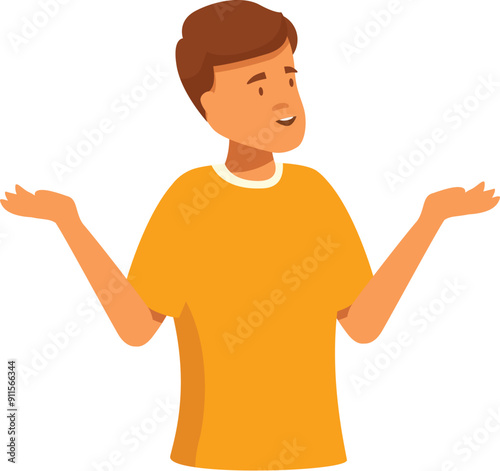 Young man is shrugging and looking away with his palms open