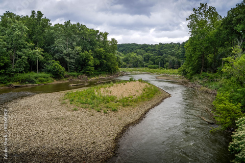 The scenic Cuyahoga river at the forest at Cuyahoga Valley National Park, the only natural park in Ohio, Unites States. 