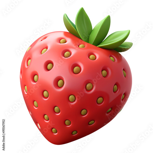 strawberry 3d icon. Fruit. Isolated object on transparent background. High quality illustration