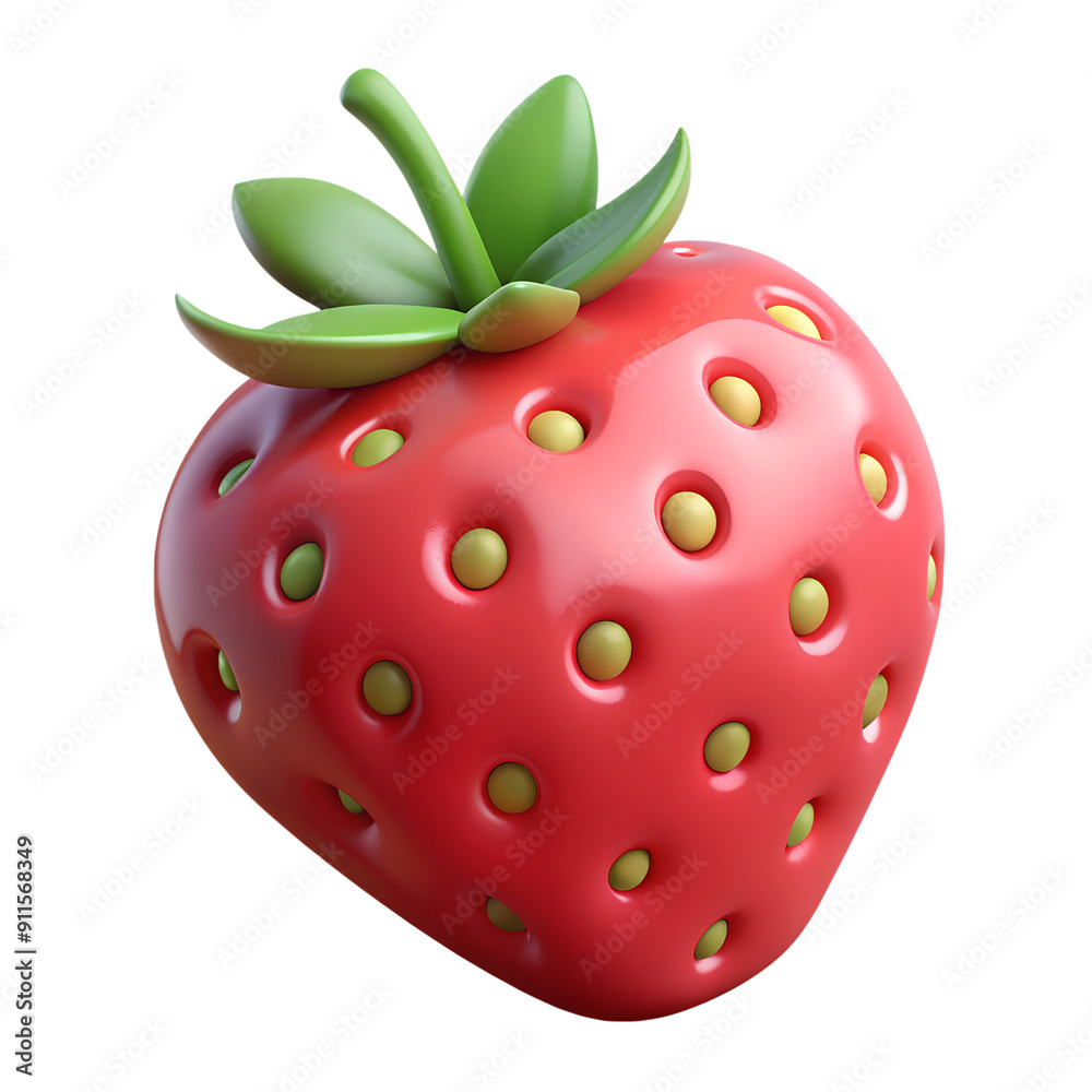 Obraz premium strawberry 3d icon. Fruit. Isolated object on transparent background. High quality illustration