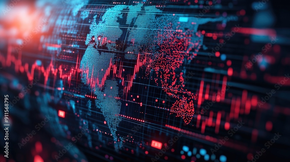 Global Market Connectivity: Digital Globe with Interconnected Stock Market Symbols Global Market Connectivity: Digital Globe with Interconnected Stock Market Symbols