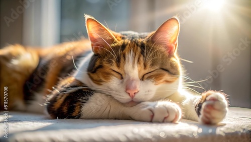 A Calico Cat Napping in a Sunbeam  Generative AI