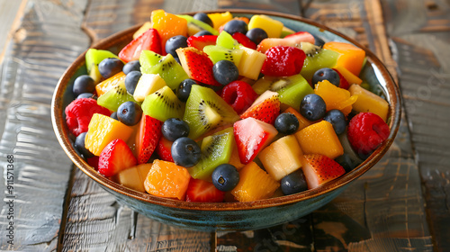 Vibrant assortment of fruit slices in decorative bowl, showcasing variety of colors and textures.