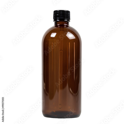 32 oz big amber glass shampoo bottle with black cap isolated on white background