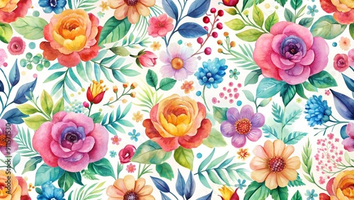 Wallpaper Mural A Delightful Blend of Watercolor Flowers and Bold Hues for a Playful and Energetic Pattern  AI Generated Torontodigital.ca