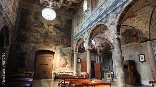 Indoor view in the marvelous Farfa Abbey, in the Province of Rieti, Lazio, Italy.