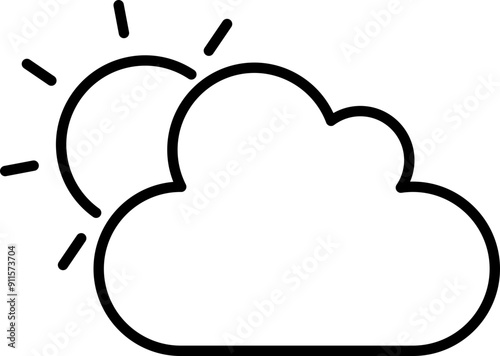 Cloud with sun icon. Weather symbol. Linear style.