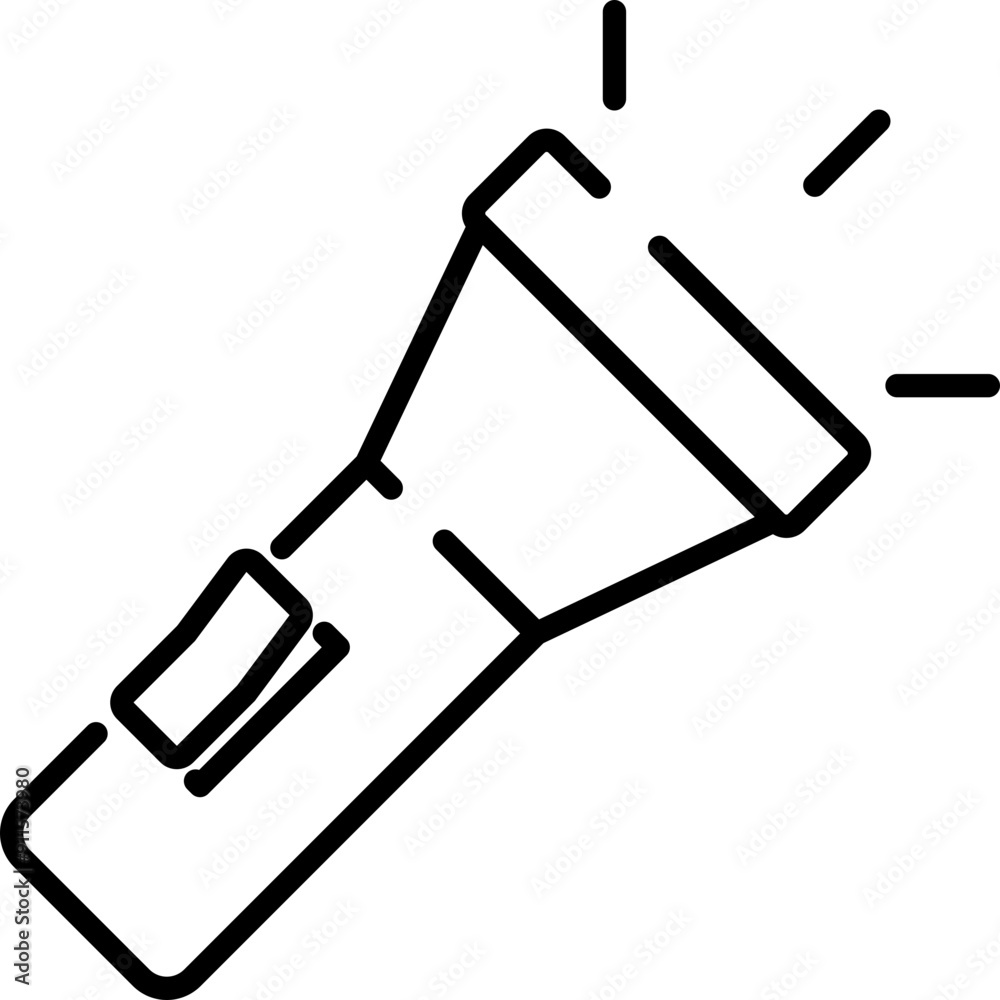 Flashlight icon. Camping icon. Linear symbol. Flashlight icon. Camping icon. Linear symbol.