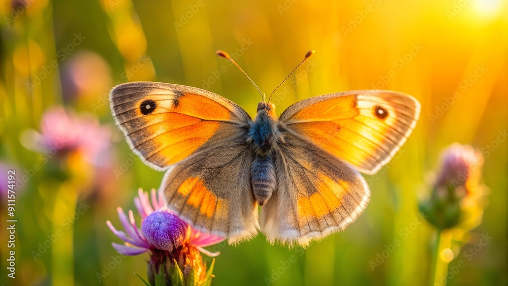 Obraz premium Sun-Kissed Meadow: A Small Heath Butterfly's Moment generative AI
