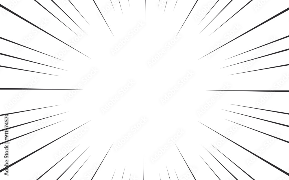 Obraz premium Black and white radial lines comic style background. Manga action, abstract speed. Vector illustration