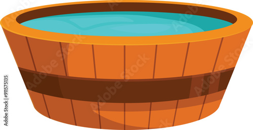Cartoon wooden tub holding blue water for bathing or soaking