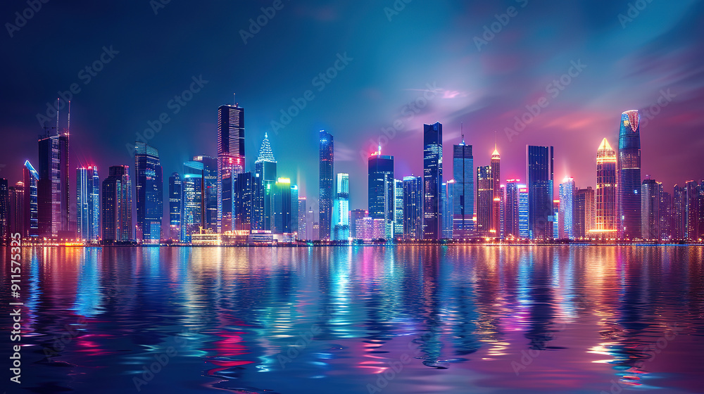 Fototapeta premium A Wonderful city, where a hacker orchestrates digital maneuvers surrounded by holographic waves.