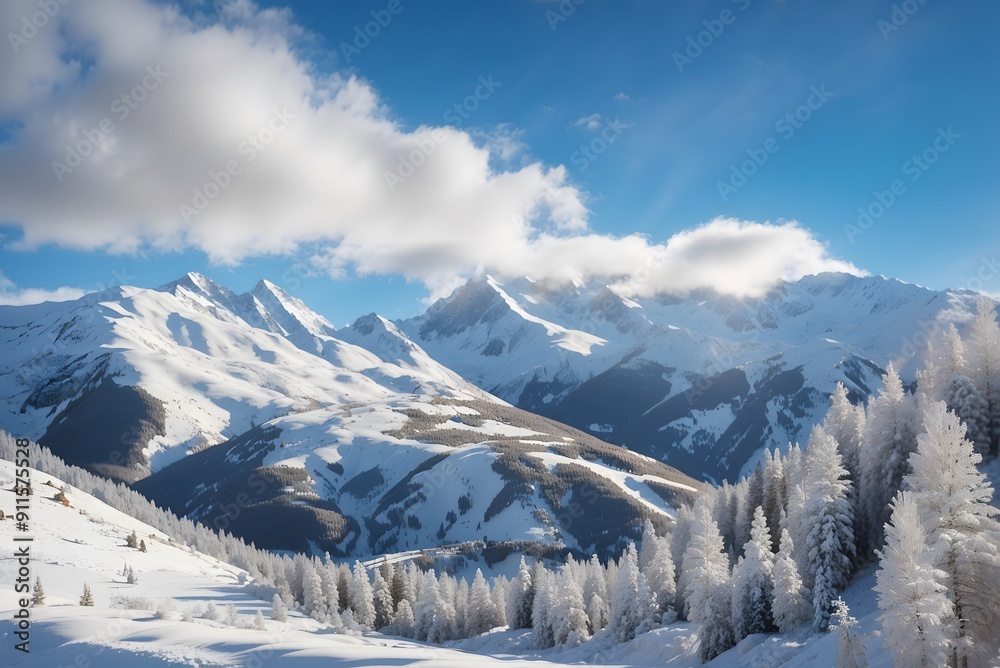 View of a snowy mountain landscape in the sunlight, Damuls Vorarlberg Austria
View of a snowy mountain landscape in the sunlight, Damuls Vorarlberg Austria