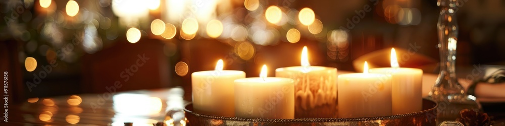 Candlelit Romance Metal Centerpiece Reflecting Candlelight on Tabletop Candlelit Romance Metal Centerpiece Reflecting Candlelight on Tabletop