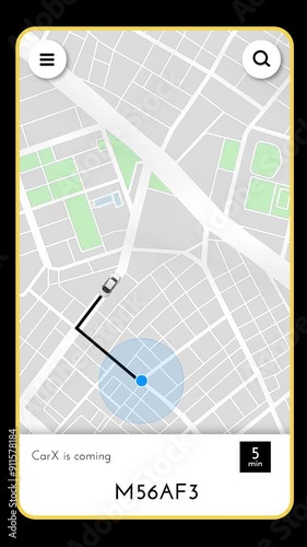Taxi service online application. Top view of modern city map with location pins. Taxi mobile app, map and pointer, gps navigation. Vertical animation. Phone wallpaper