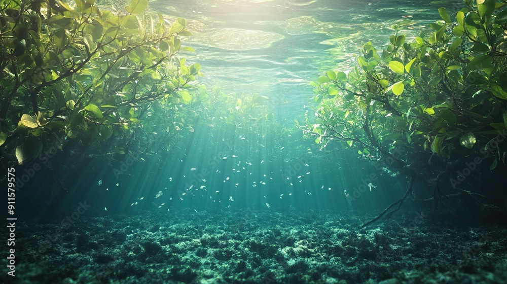Fototapeta premium world mangrove day background concept. underwater view