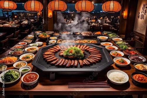 Sausages on the grill, Japanese cuisine, close-up photo