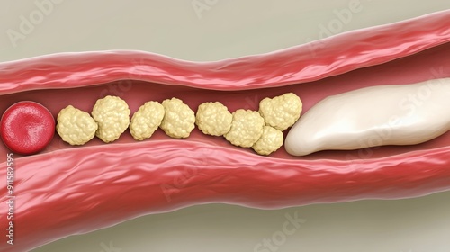 Detailed of cholesterol blocking blood flow in artery photo