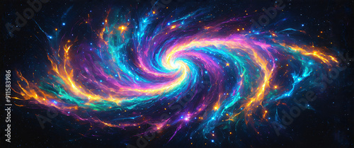 Swirling Vortex of Iridescent Colors in Starry Night Sky