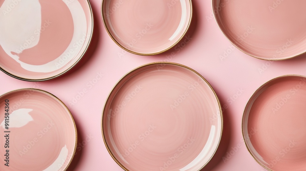 Elegant pink ceramic plates on pastel background Elegant pink ceramic plates on pastel background