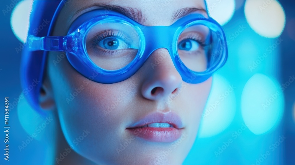 Futuristic vision concept with woman wearing high-tech glasses Futuristic vision concept with woman wearing high-tech glasses
