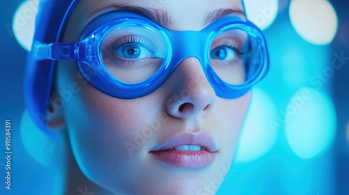 Futuristic vision concept with woman wearing high-tech glasses