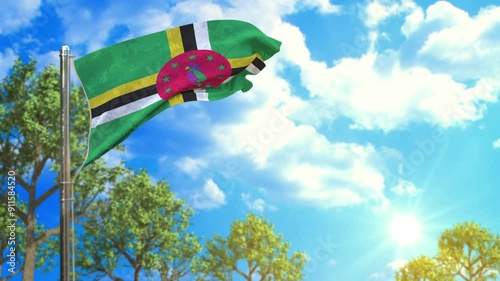 flag of Dominica at sunny day, peaceful summer symbol