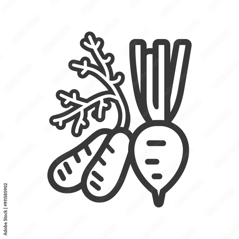 Fototapeta premium Line Art Illustration of a Carrot and a Radish