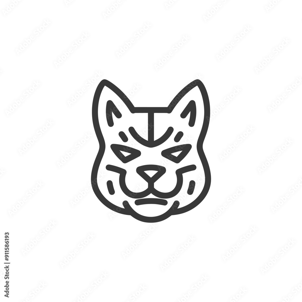 Line Art Illustration of a Cats Head with a Serious Expression Line Art Illustration of a Cats Head with a Serious Expression