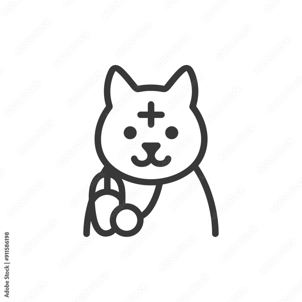 Line art illustration of a cat wearing a cross necklace Line art illustration of a cat wearing a cross necklace